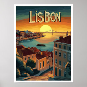 Lissabon Portugal Kunst-Jahrgang Reise Illustratio Poster
