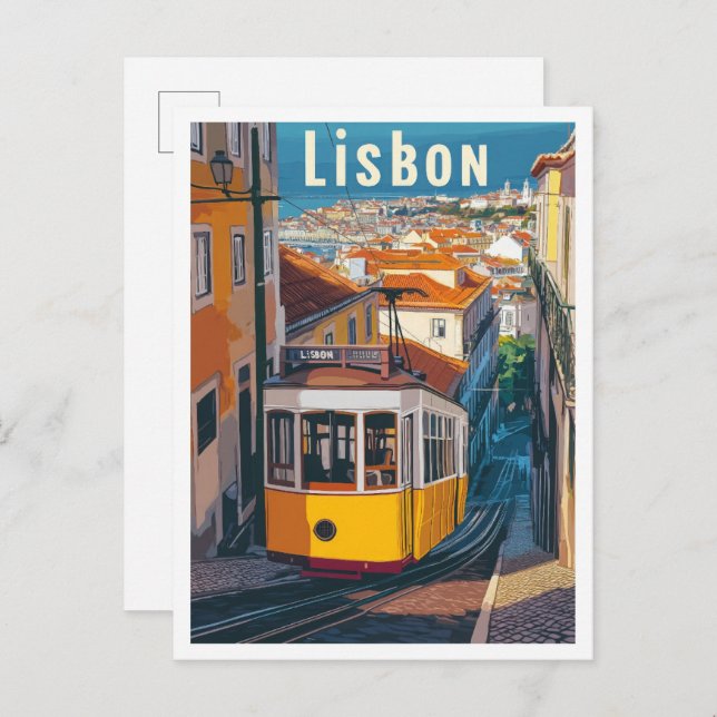 Lissabon Portugal Kunst-Jahrgang Reise Illustratio Postkarte (Vorne/Hinten)
