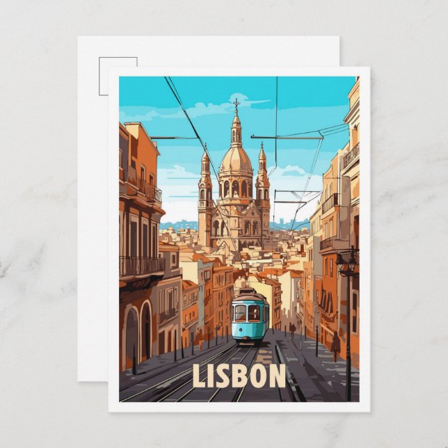 Lissabon Portugal Kunst-Jahrgang Reise Illustratio Postkarte (Vorne/Hinten)