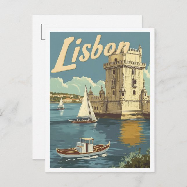 Lissabon Portugal Kunst-Jahrgang Reise Illustratio Postkarte (Vorne/Hinten)