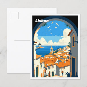 Lissabon Portugal Kunst Vintage-Illustration Reise Postkarte