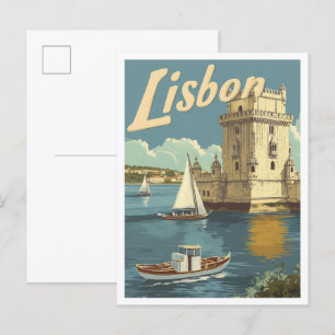 Lissabon Portugal Kunst Vintage Reise Illustration Postkarte