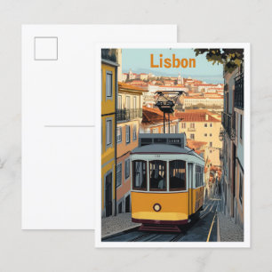 Lissabon Portugal Kunst Vintage Reise Illustration Postkarte