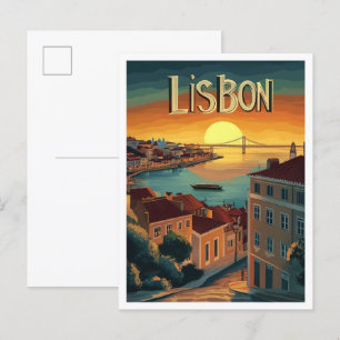 Lissabon Portugal Kunst Vintage Reise Illustration Postkarte
