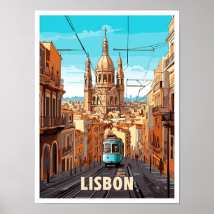 Lissabon Portugal Kunst Vintage Reiseillustration Poster