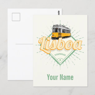 Lissabon Portugal mit Retro-Straßenbahn als Vintag Postkarte