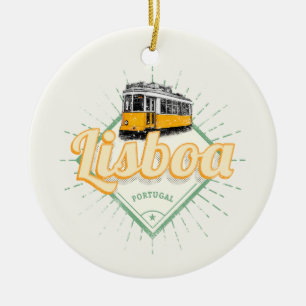 Lissabon Portugal mit Retro-Straßenbahn Vintage-Ur Keramik Ornament