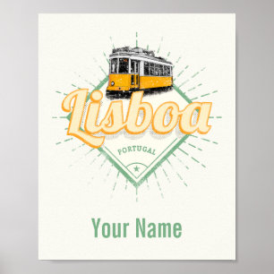 Lissabon Portugal mit Retro-Straßenbahn Vintage-Ur Poster