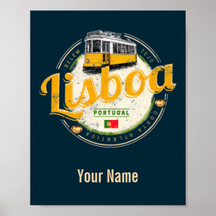 Lissabon Portugal mit Retro Tram Vintag Souvenir Poster
