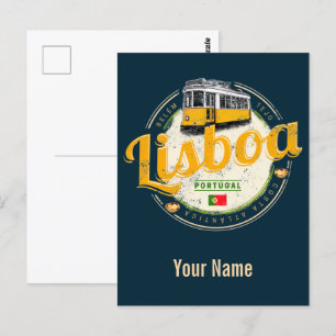 Lissabon Portugal mit Retro Tram Vintag Souvenir Postkarte