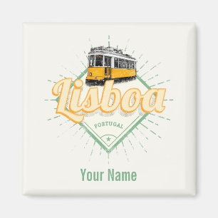 Lissabon Portugal mit Retro Tram Vintag Urlaub Magnet