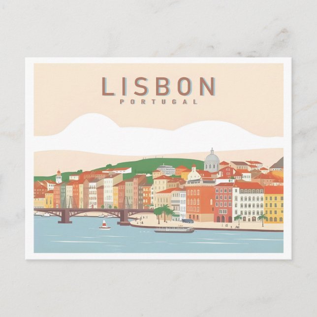Lissabon Portugal Pastelltadel Reisedesign Postkarte (Vorderseite)