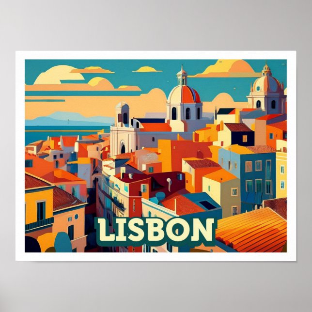 Lissabon Portugal Reisen künstlerisch bunt Poster (Vorne)