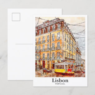 Lissabon Portugal Reisen Wasserfarbenhandzeichnung Postkarte