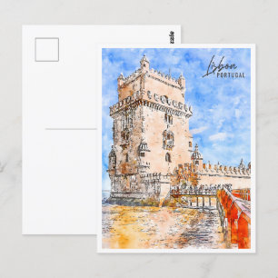Lissabon Portugal Reiseort Aquarell Postkarte