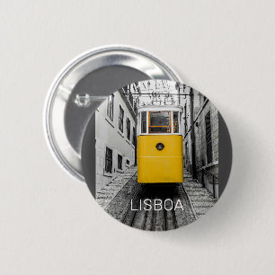 Lissabon Portugal Retro Tram Vintag Souvenir Button