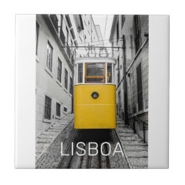 Lissabon Portugal Retro Tram Vintag Souvenir Fliese