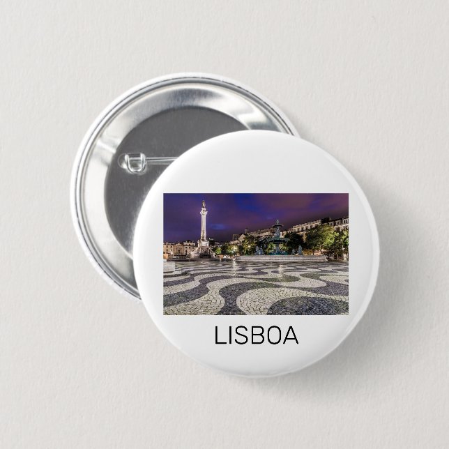 Lissabon Portugal Rossio Square Holiday Souvenir Button (Vorne & Hinten)