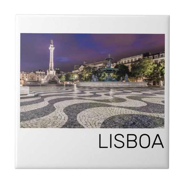 Lissabon Portugal Rossio Square Holiday Souvenir Fliese (Vorderseite)