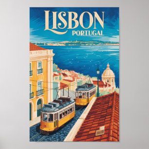 Lissabon Portugal Skyline Illustration Reise Kunst Poster