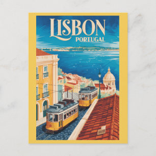 Lissabon Portugal Skyline Illustration Reise Kunst Postkarte