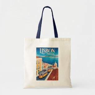 Lissabon Portugal Skyline Illustration Reise Kunst Tragetasche