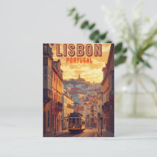 Lissabon Portugal Skyline - Vintage-Straßenbahn Re Postkarte