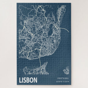 Lissabon - Portugal - Stadtplan Art Blue Print Puzzle