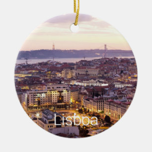 Lissabon Portugal Sunset Skyline Cityscape Souveni Keramik Ornament