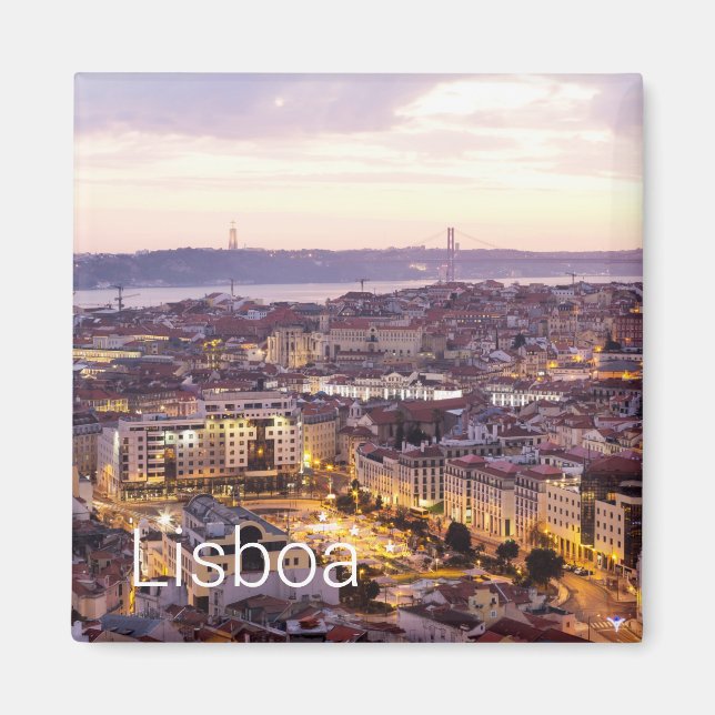 Lissabon Portugal Sunset Skyline Cityscape Souveni Magnet (Vorne)