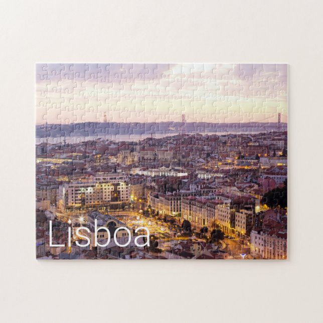 Lissabon Portugal Sunset Skyline Cityscape Souveni Puzzle (Horizontal)