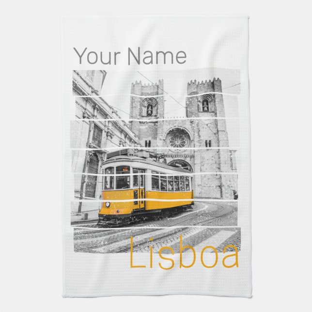 Lissabon Portugal Vintag Holiday Tram Souvenir Geschirrtuch (Vertikal)