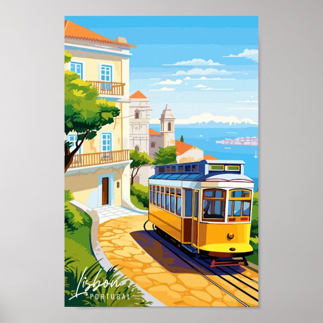 Lissabon Portugal Vintage Reise Illustration Poster (Vorne)