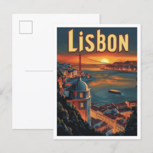 Lissabon Portugal Vintage Reiseillustration Postkarte
