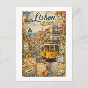 Lissabon Portugal Vintage Reisekollage Postkarte