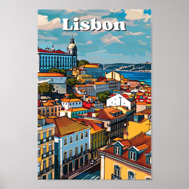 Lissabon - Portugal - Vintage Retro-Reise-Illustra Poster (Vorne)