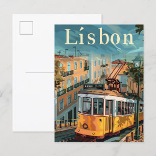 Lissabon - Portugal - Vintage Retro-Reise-Illustra Postkarte