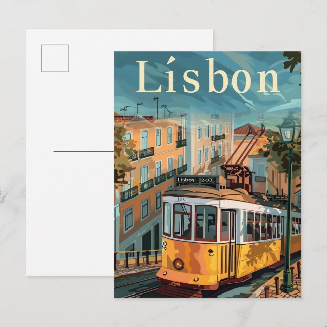 Lissabon - Portugal - Vintage Retro-Reise-Illustra Postkarte (Vorne/Hinten)