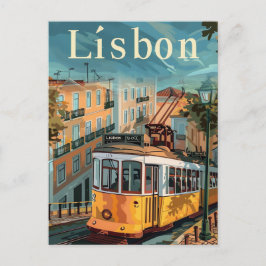 Lissabon - Portugal - Vintage Retro-Reise-Illustra Postkarte