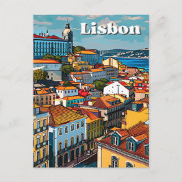 Lissabon - Portugal - Vintage Retro-Reise-Illustra Postkarte