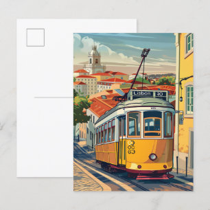 Lissabon Portugal Vintage Retro Reiseillustration Postkarte