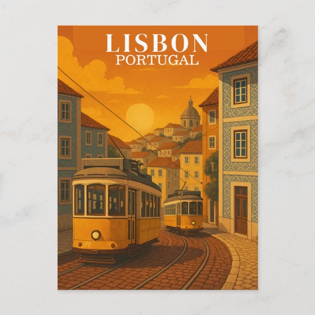 Lissabon Portugal Vintage Travel Gelbe Straßenbahn Postkarte (Vorderseite)