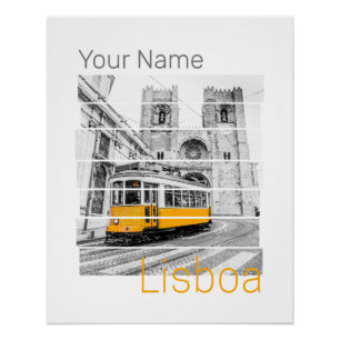 Lissabon Portugal Vintage Urlaubsstraßenbahn Souve Poster