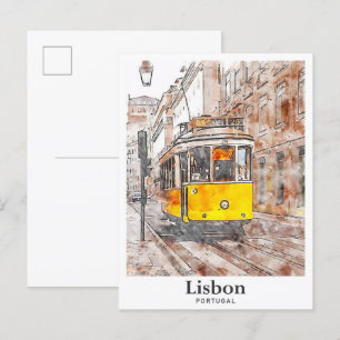Lissabon Portugal Wasserfarbenhandzeichnung Postkarte