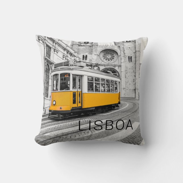 Lissabon Retro Tram Portugal Vintag Streetcar Kissen (Vorderseite)