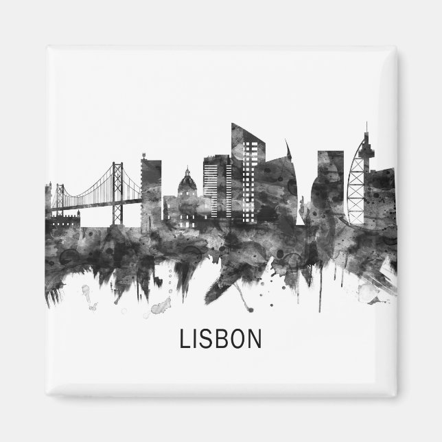 Lissabon Skyline BW Magnet (Vorne)
