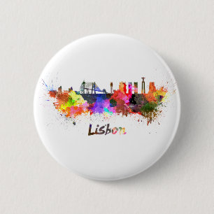 Lissabon Skyline in Aquarell Button