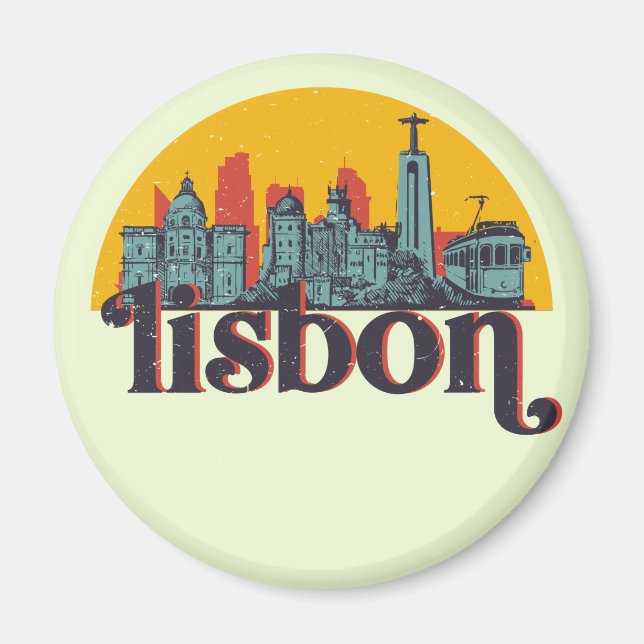 Lissabon Stadt Skyline Retro City Art Magnet (Vorne)
