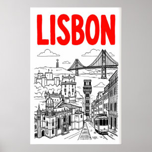 Lissabon Stadtansicht Kunst Druck - Minimalistisch Poster