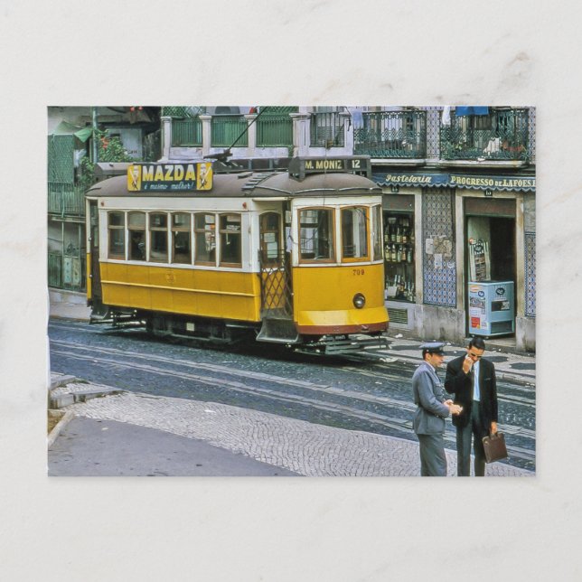 Lissabon Straßenbahn auf Child of God Street, 1967 Postkarte (Vorderseite)
